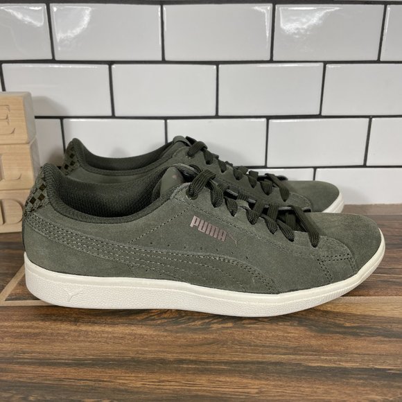 Puma Vikky Womens Size 6 Shoes Green Suede Low Top Casual Trainers Sneakers - Picture 3 of 14